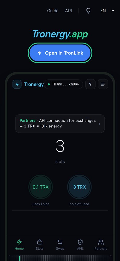 tronergy.app → “Open in TronLink”